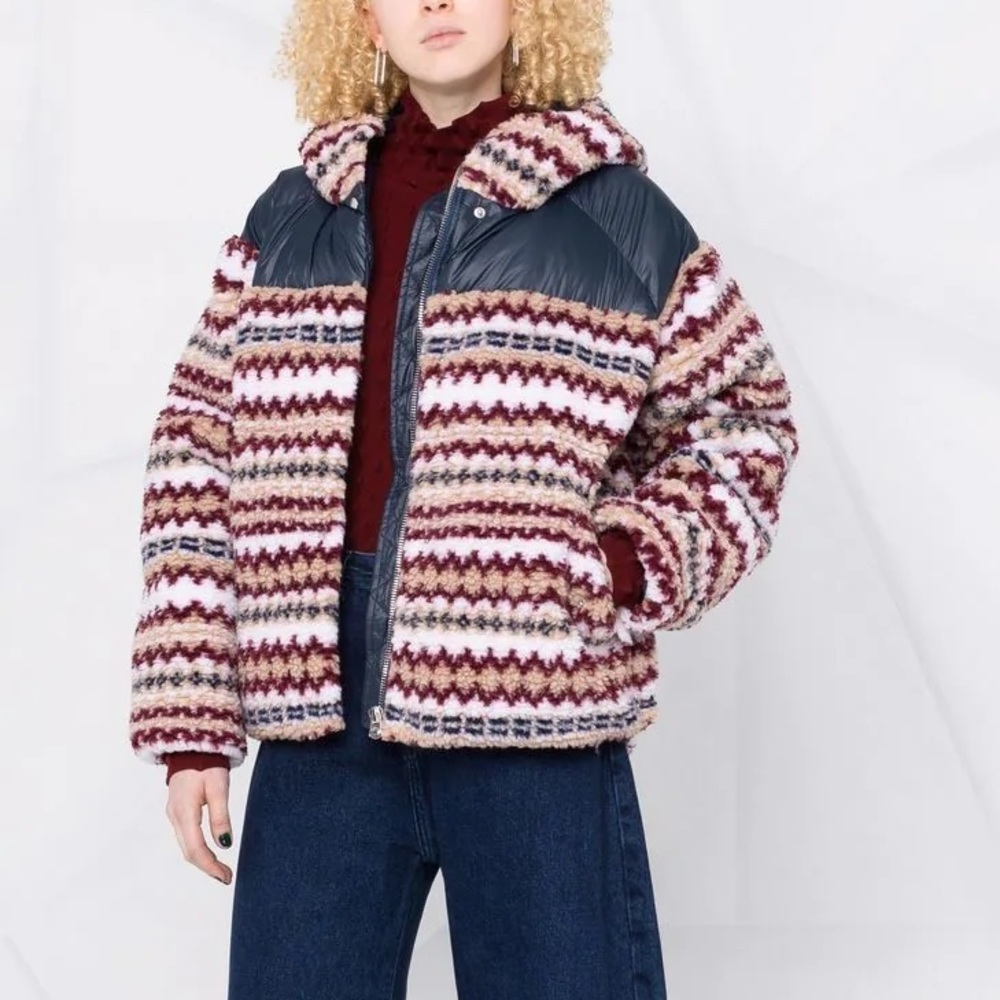 Rag & Bone Large Joelle Sherpa Down Puffer Fair Isle Knit Printed Jacket NWT New